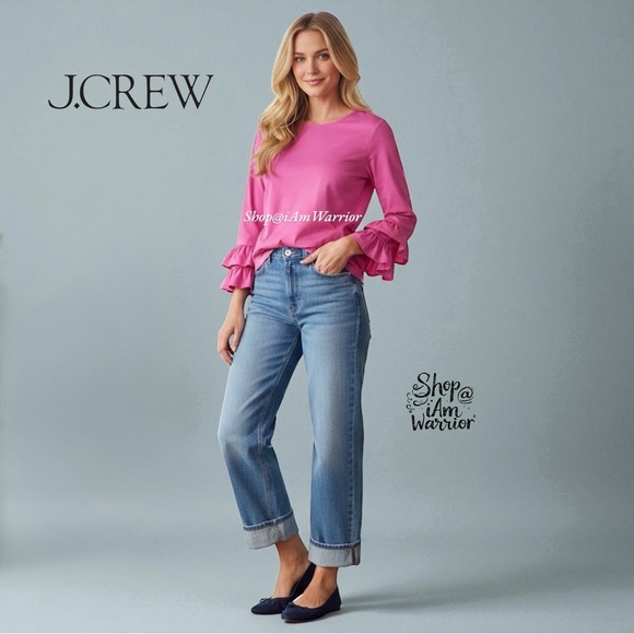 J.Crew pink stretch cotton ruffle sleeve top *shop@iamwarrior - Picture 1 of 9